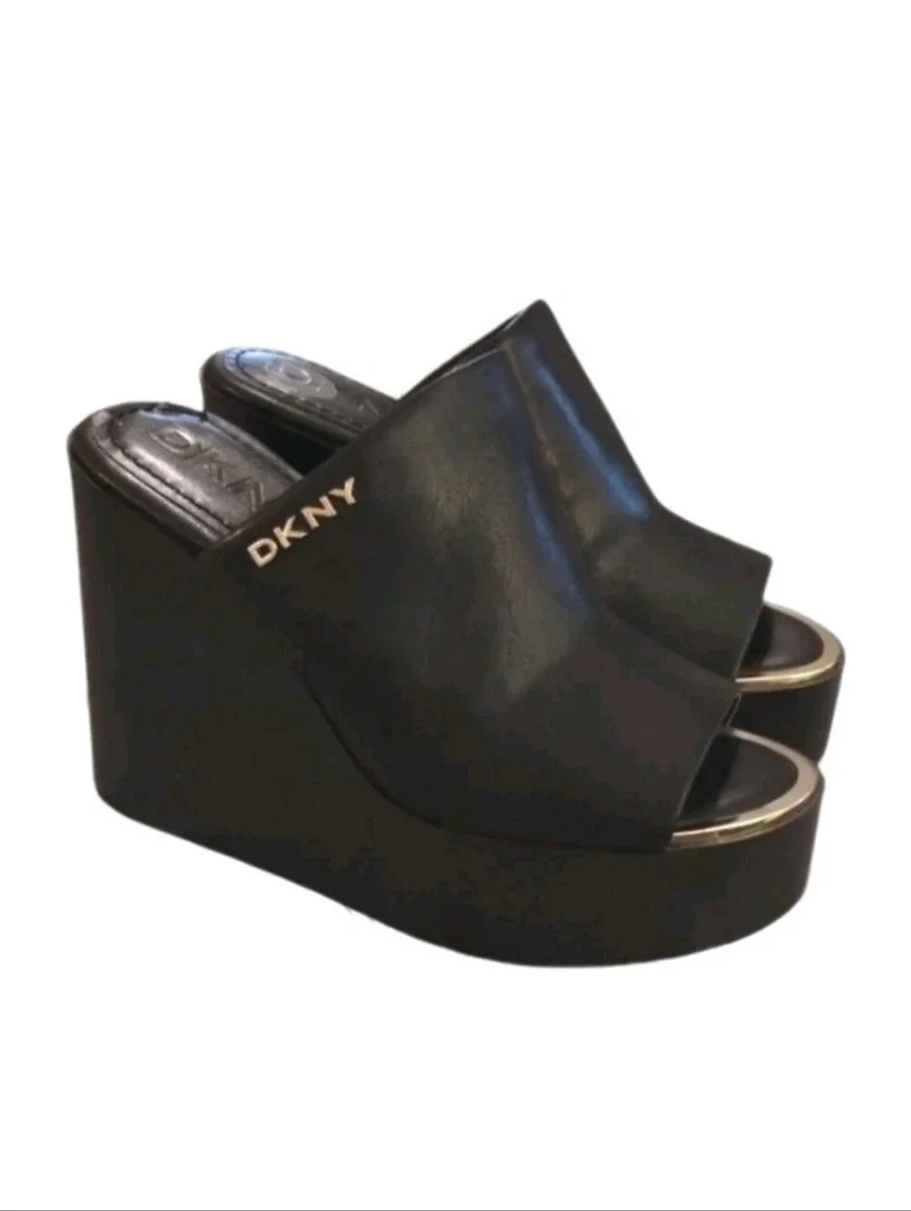 DKNY Pen Logo SlipOn Slide Platform Mule Wedge Sandals